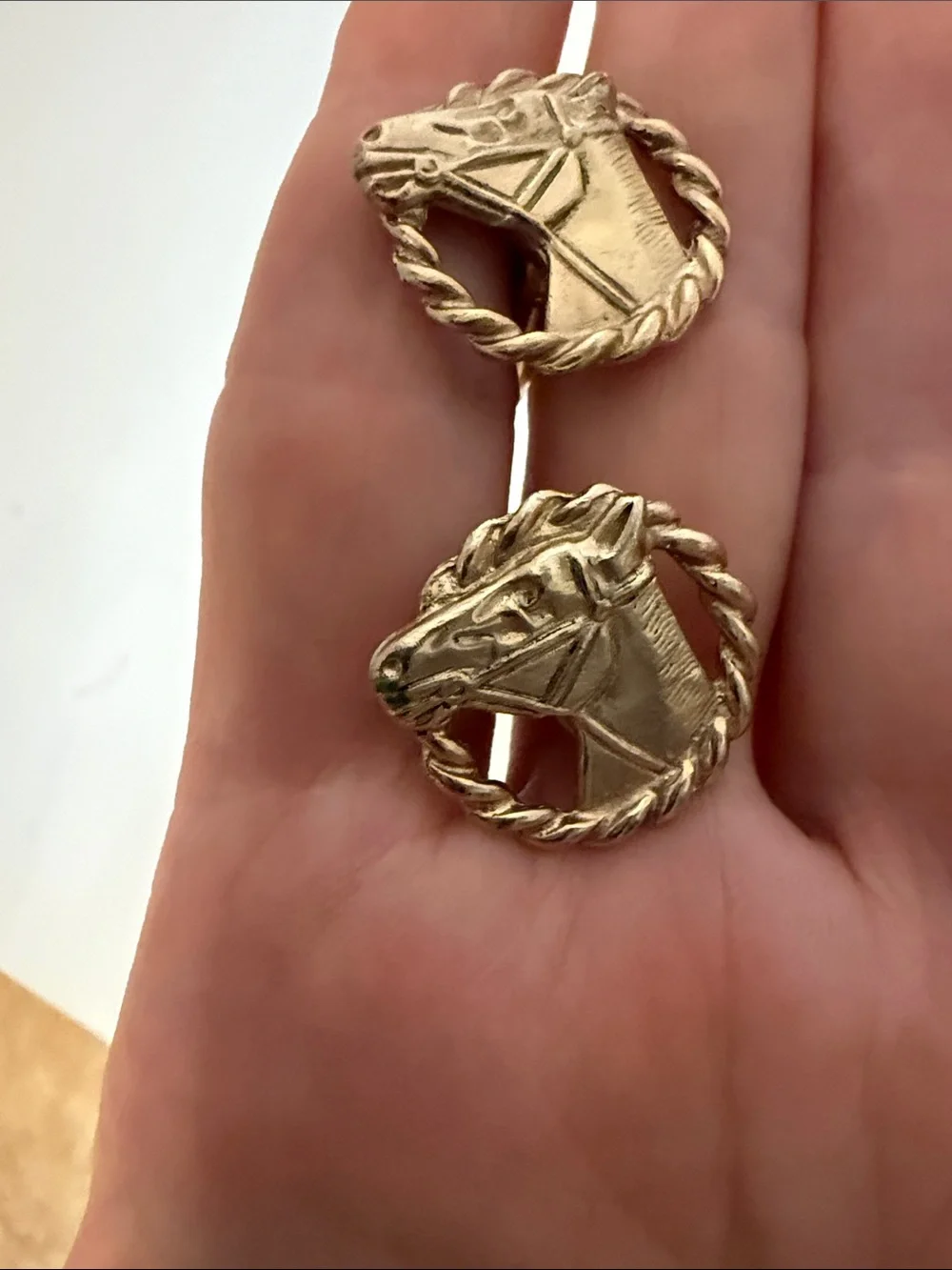 MEN UNISEX CUFFLINKS GOLD HORSE HEAD EQUESTRIAN ACCESSORY